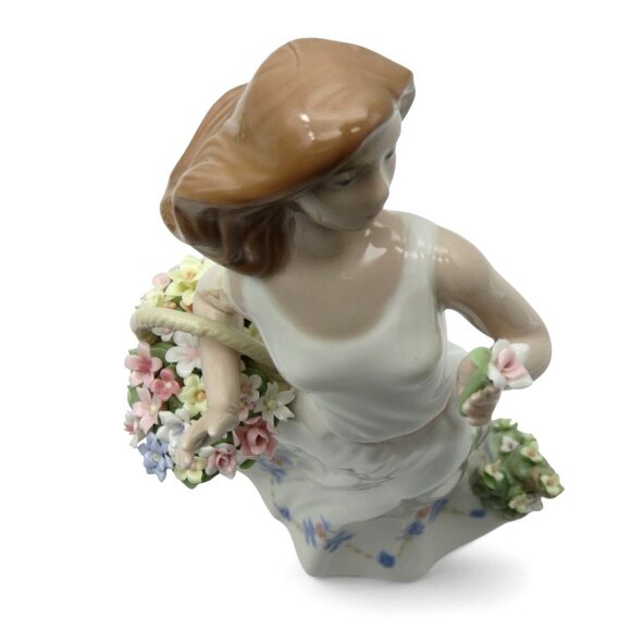 NADAL Cosmos Tall Lady With Flower Basket Porcelain 12.6" Boxed - Picture 2 of 12